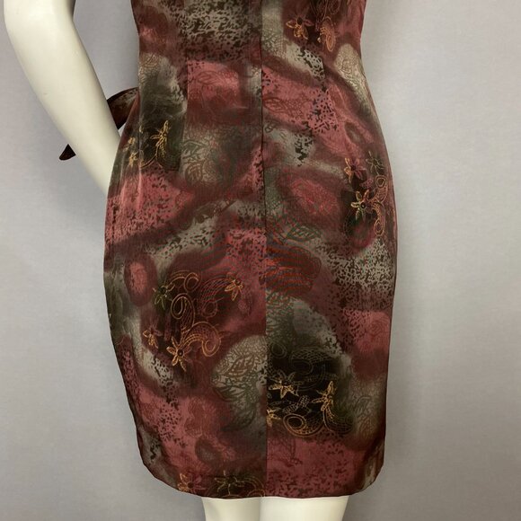Vintage Mini Dress Faux Wrap Pattern All That Jazz Floral Paisley Brown Green - Picture 6 of 10